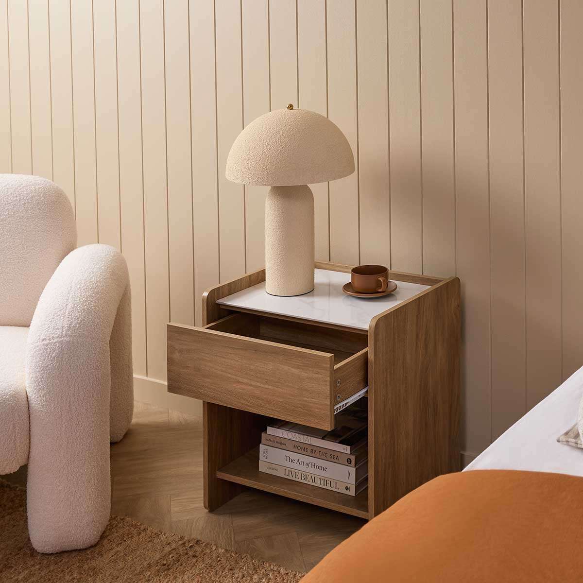 Avery Stone Top Bedside Table - Pecan - Image 4