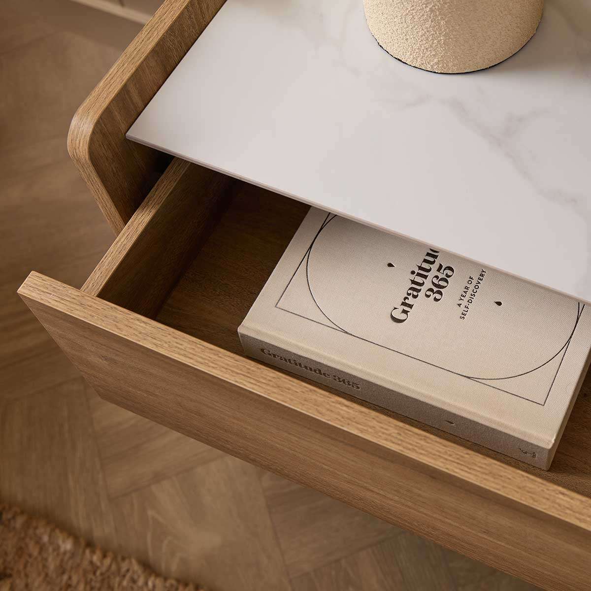 Avery Stone Top Bedside Table - Pecan - Image 5