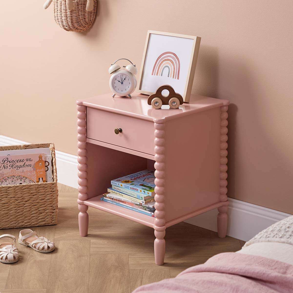 Betti Bobbin One Drawer Bedside Table - Pink - Image 3