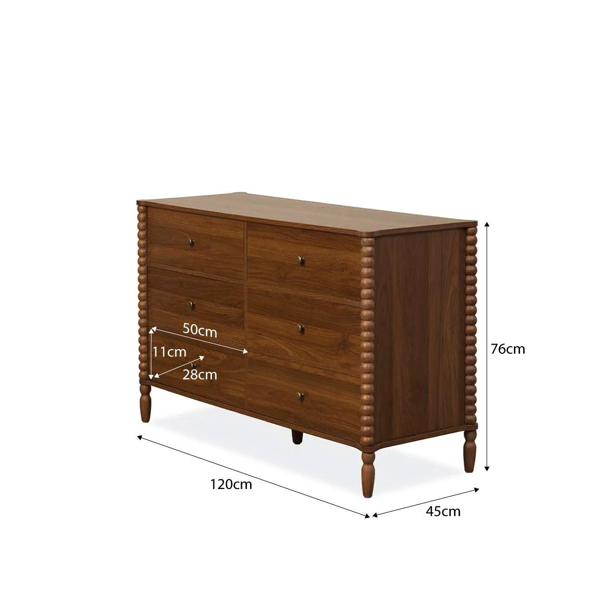 Betti Bobbin Six Drawer - Walnut - Image 11