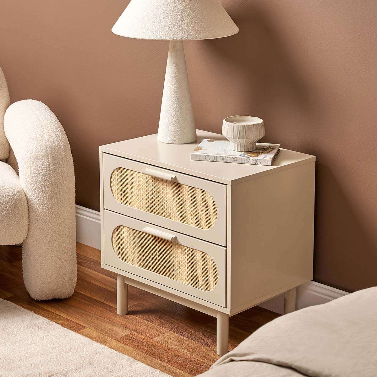 Canyon Two Drawer Bedside Table - Beige/Natural - Image 3