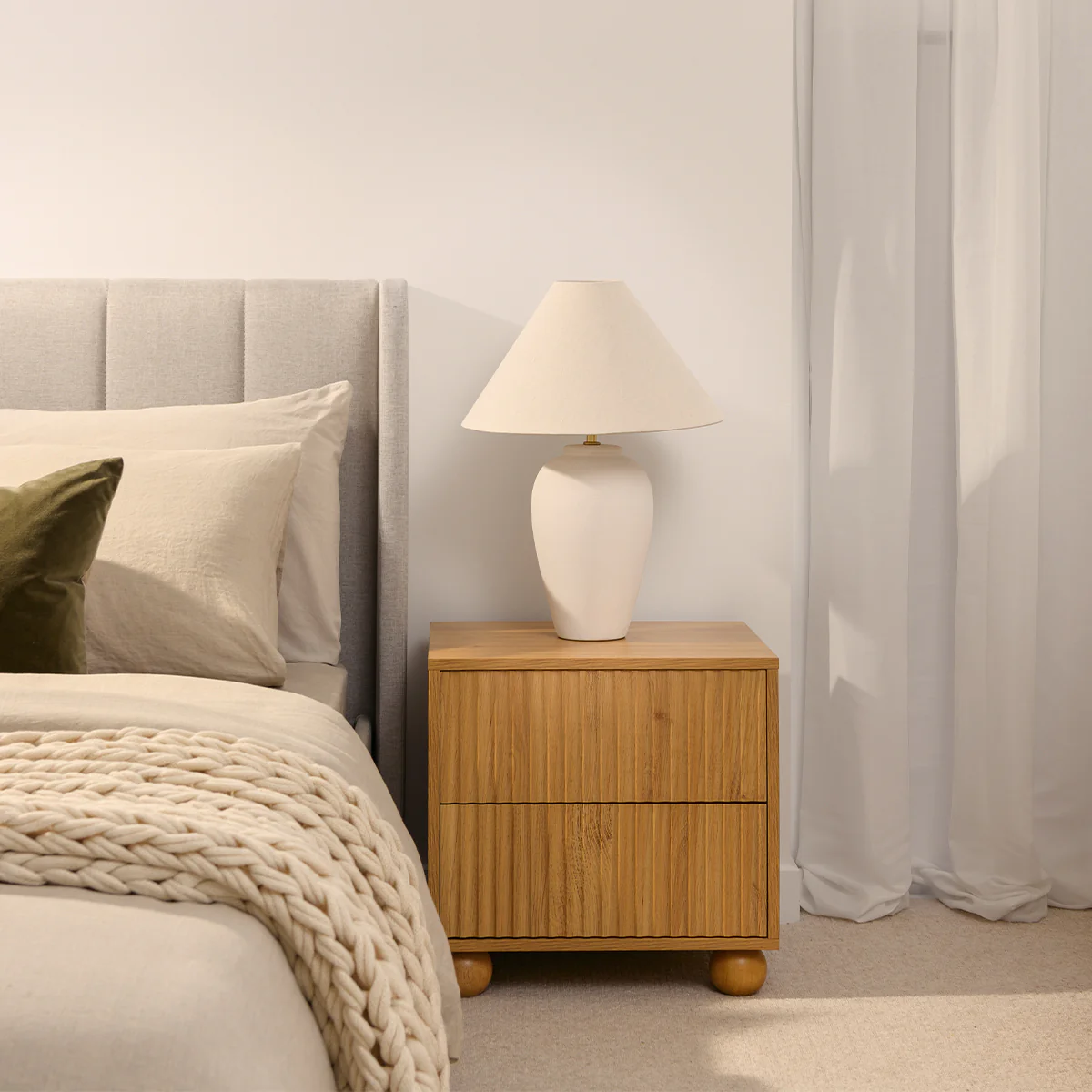 Deven Ball Feet Bedside Table - Natural