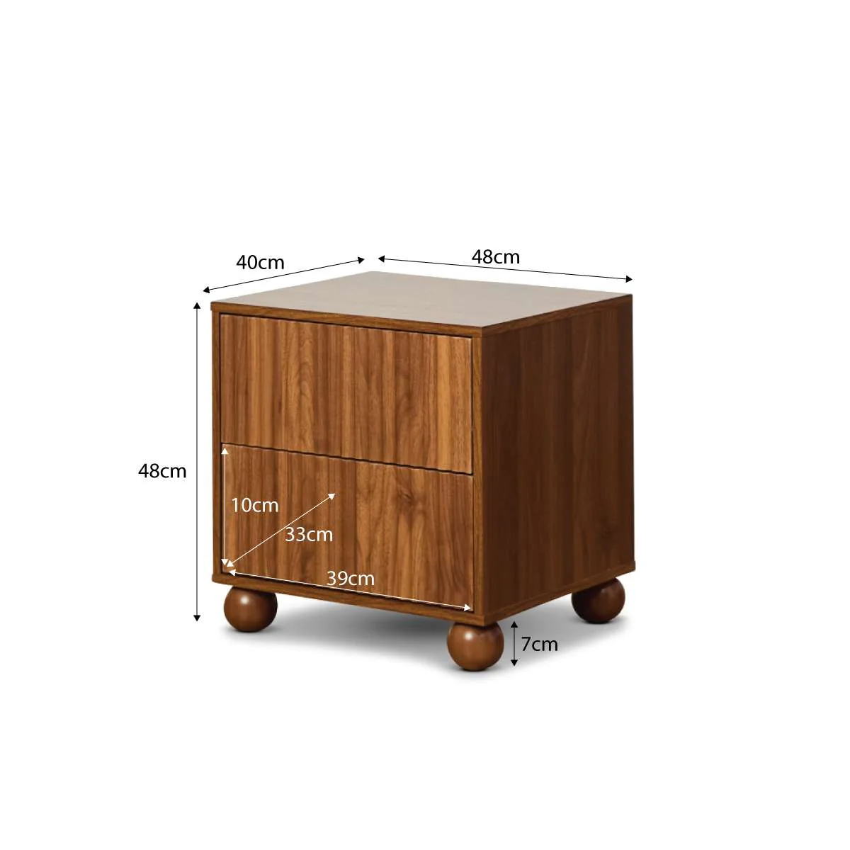 Deven Ball Feet Bedside Table - Walnut - Image 7