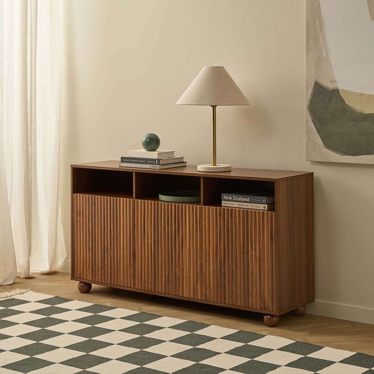 Deven Ball Feet Storage Console Table - Walnut - Image 3