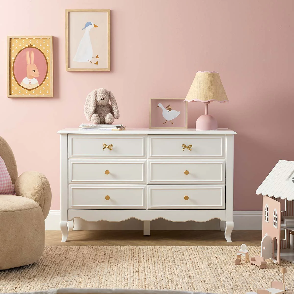 Emmeline Six Drawer with Bows - White