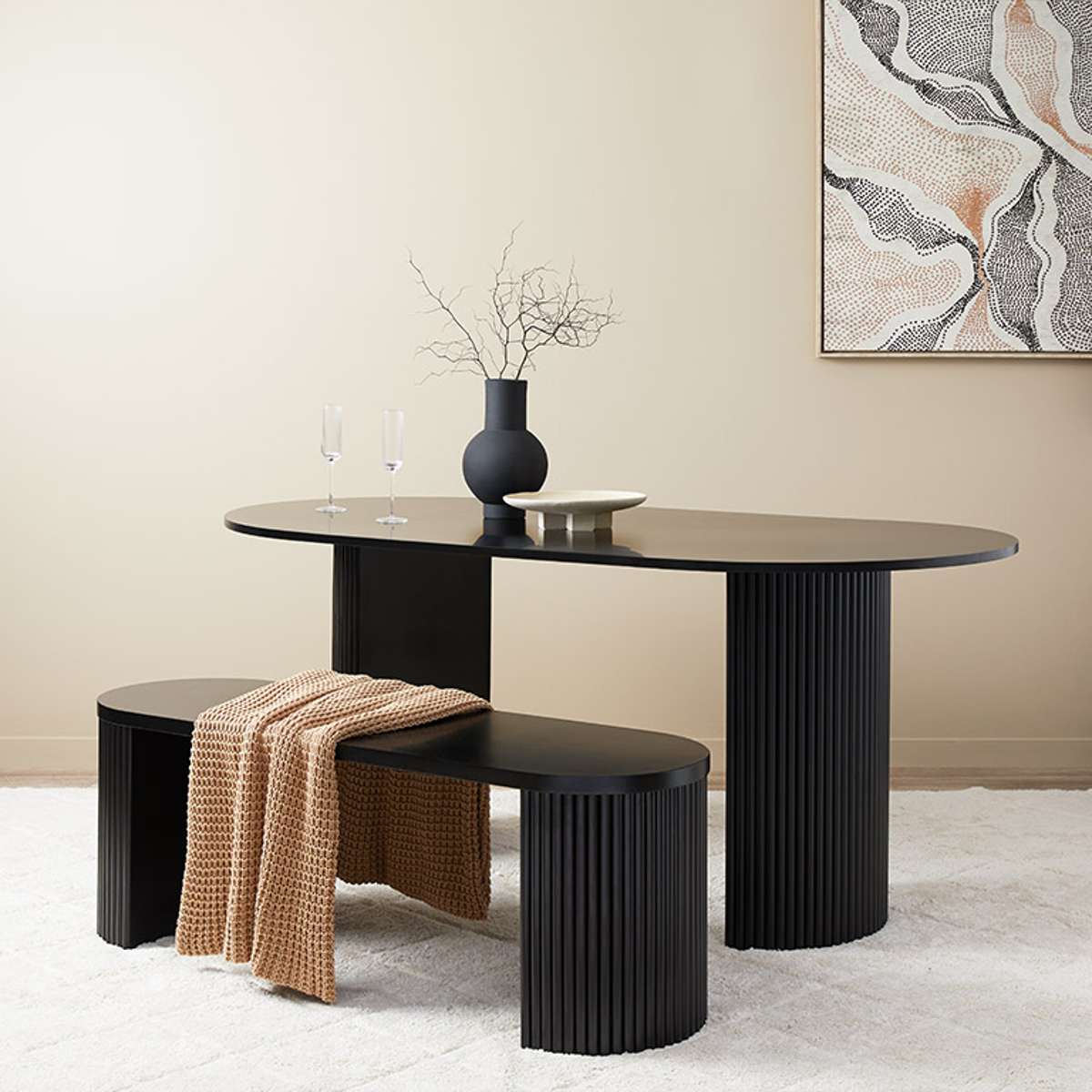 Eve Black Table Bench Seat and Avila Six Piece Dining Set - Image 2