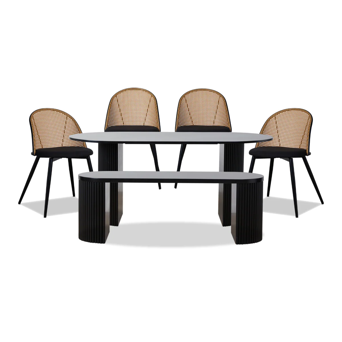 Eve Black Table Bench Seat and Avila Six Piece Dining Set