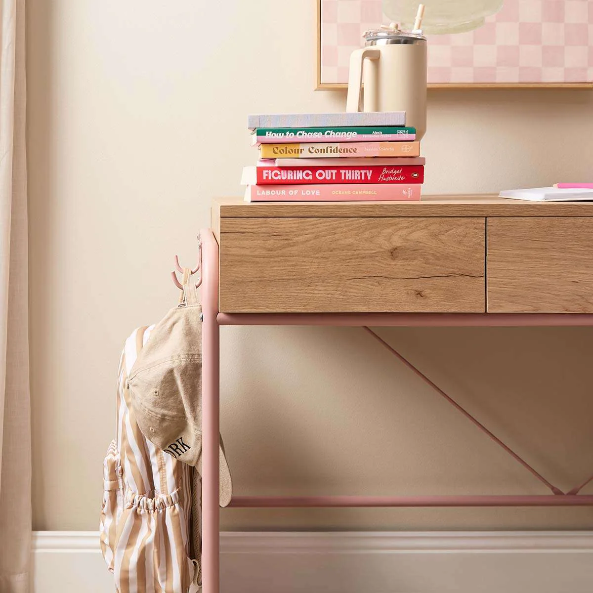 Grover Desk with Hooks - Pink/Natural - Image 3