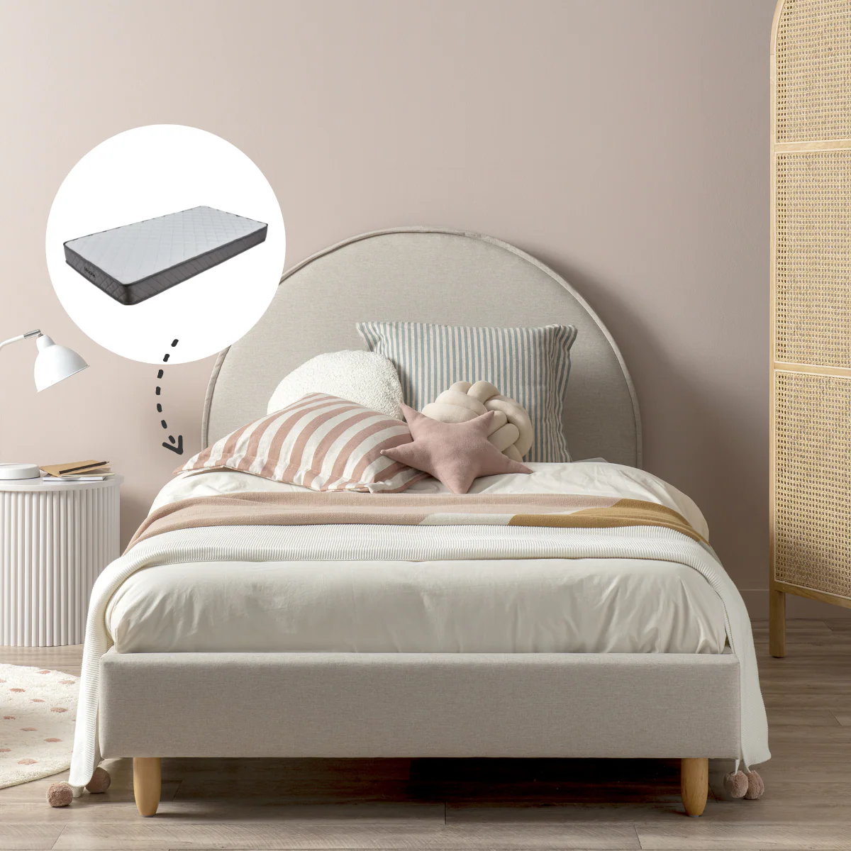 Imogen King Single Bed Natural + Mattress Bundle
