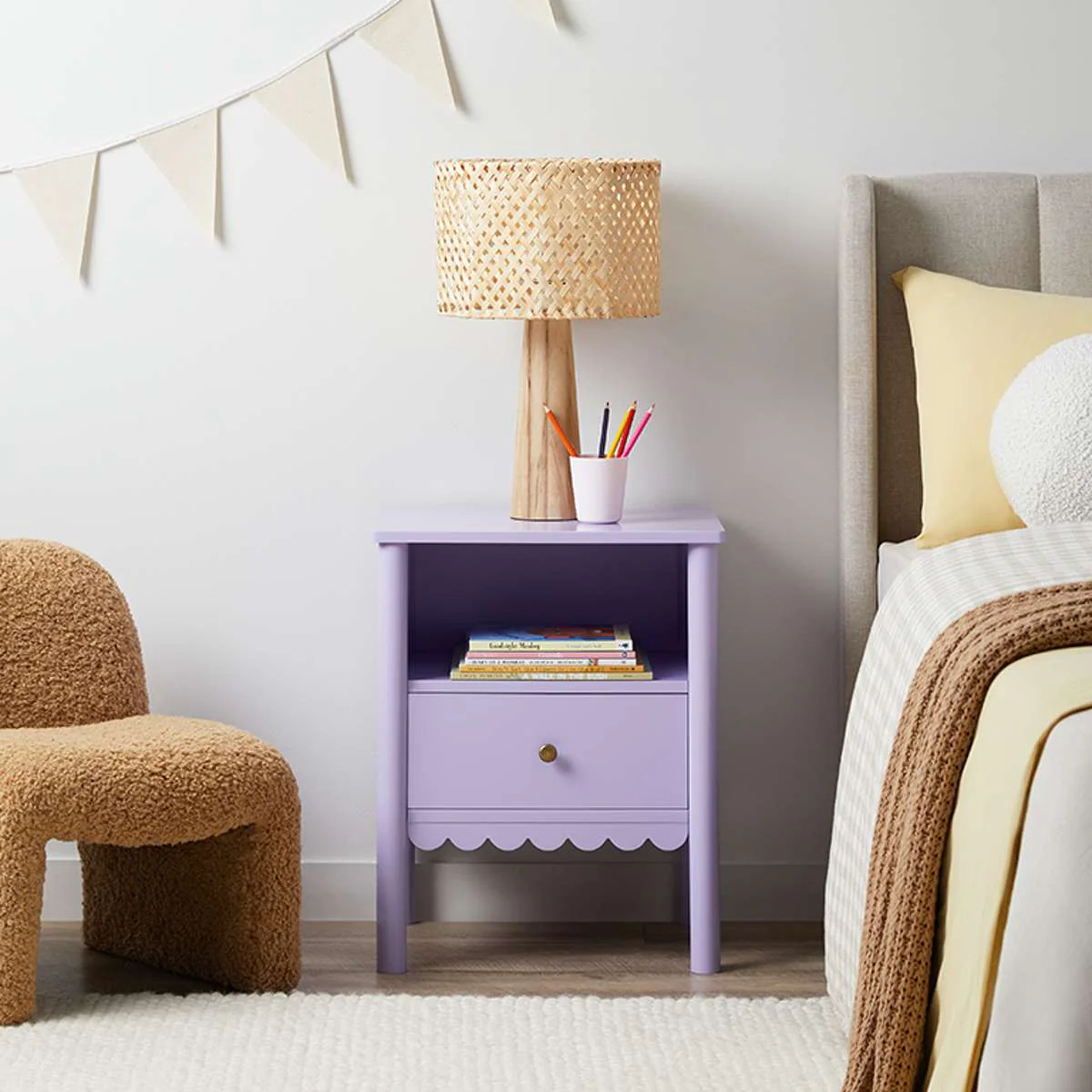 Maisie Scalloped Bedside Table - Lilac - Image 2