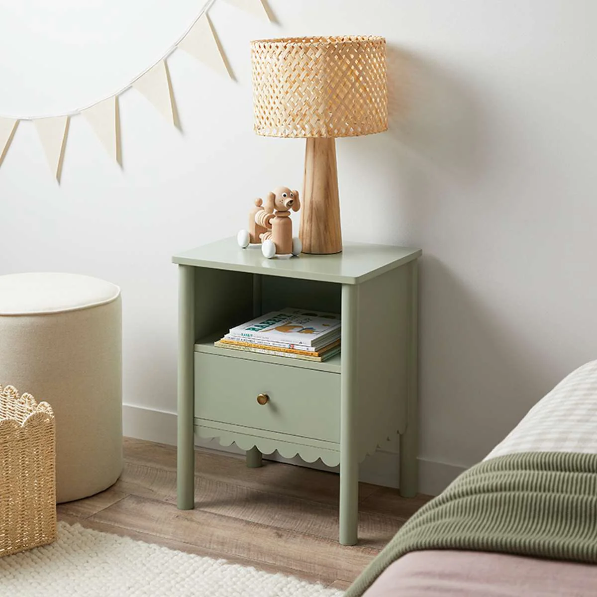 Maisie Scalloped Bedside Table - Sage Green - Image 3