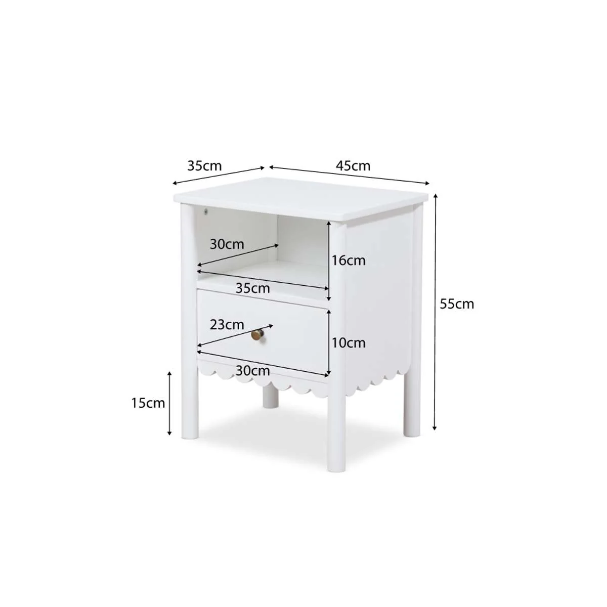 Maisie Scalloped Bedside Table - White - Image 8