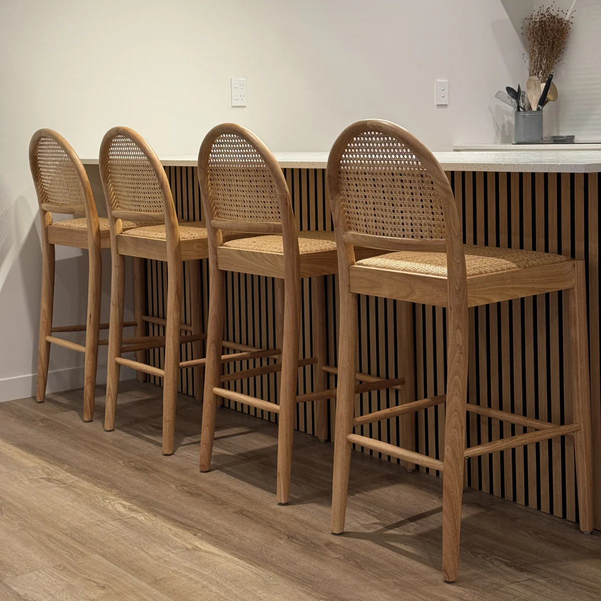 Mateo Curved Rattan Bar Stool - Natural - Image 3