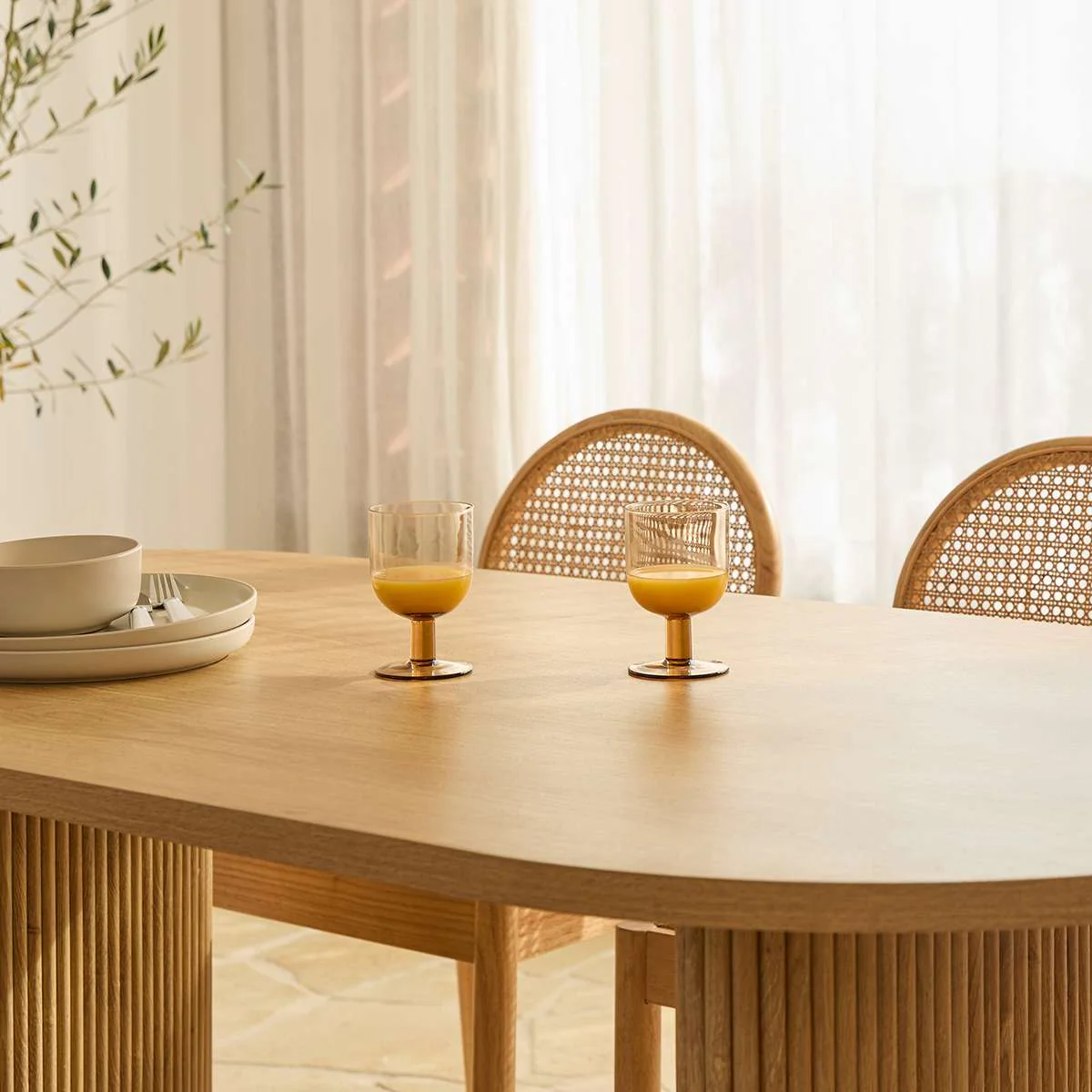 Mateo Curved Rattan Dining Chair - Set Of Two - Natural - Image 11