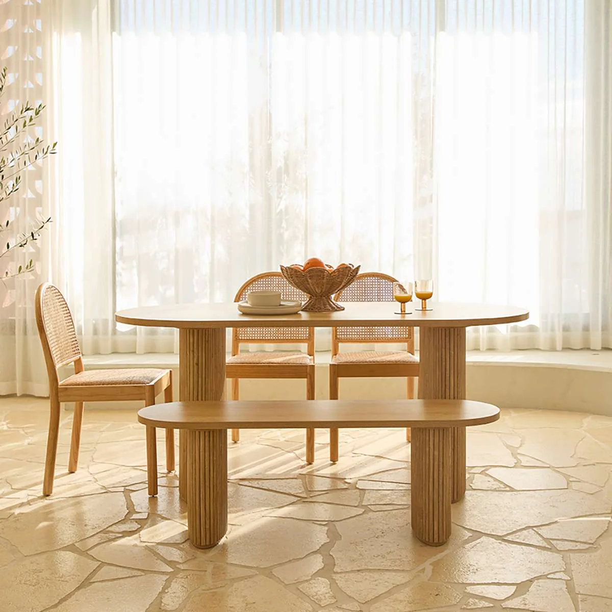 Mateo Curved Rattan Dining Chair - Set Of Two - Natural - Image 4