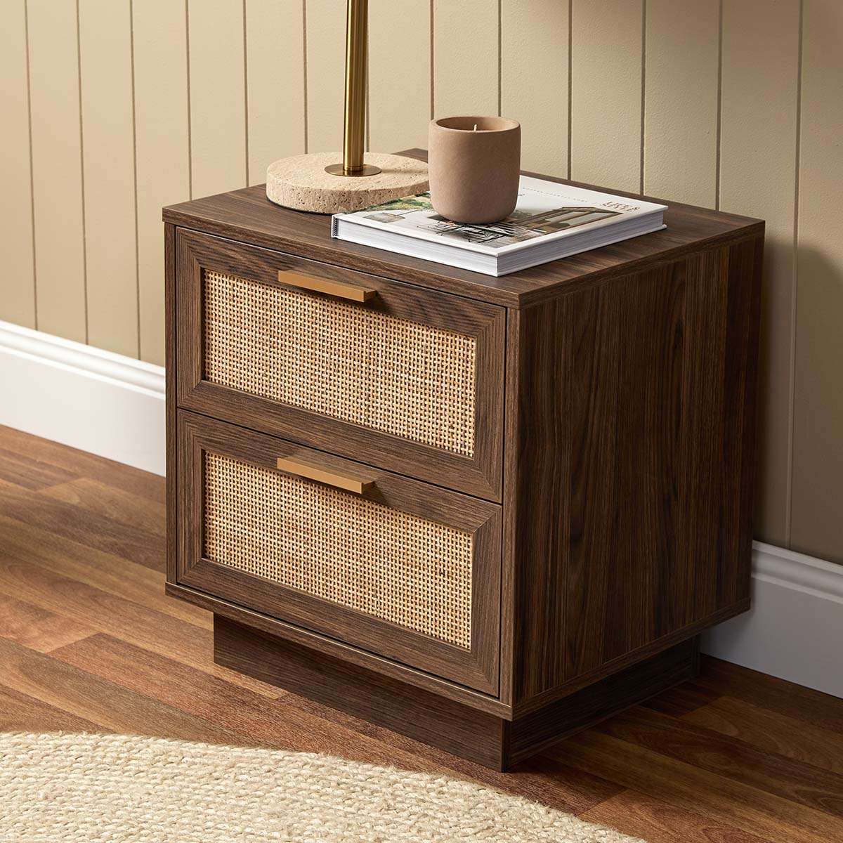 Noosa Rattan Bedside Table - Walnut - Image 3