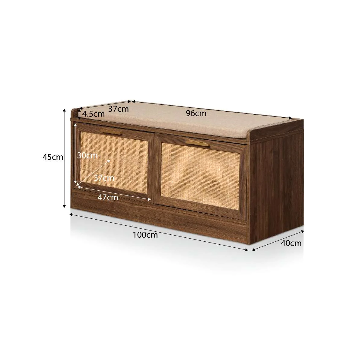Noosa Rattan Storage Bench Seat - Walnut - Image 9