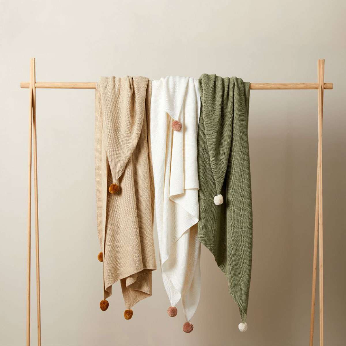 Priya Pompom Knit Throw - Oatmeal/Mustard - Image 2