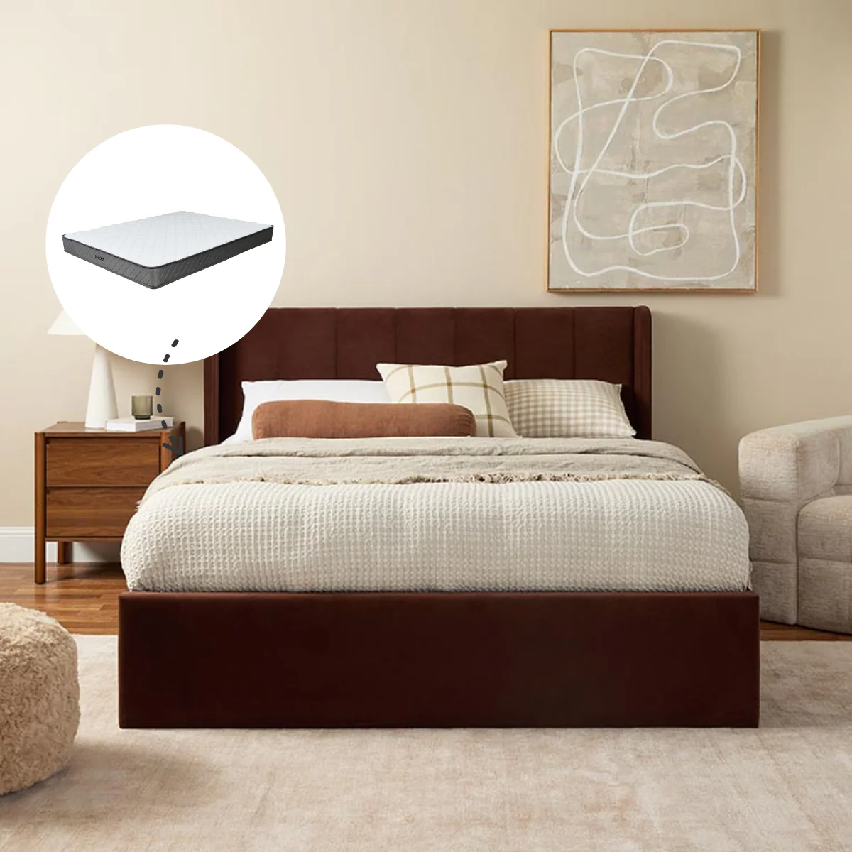 Quinn Queen Bed Chocolate and Vale Queen Mattress Bundle