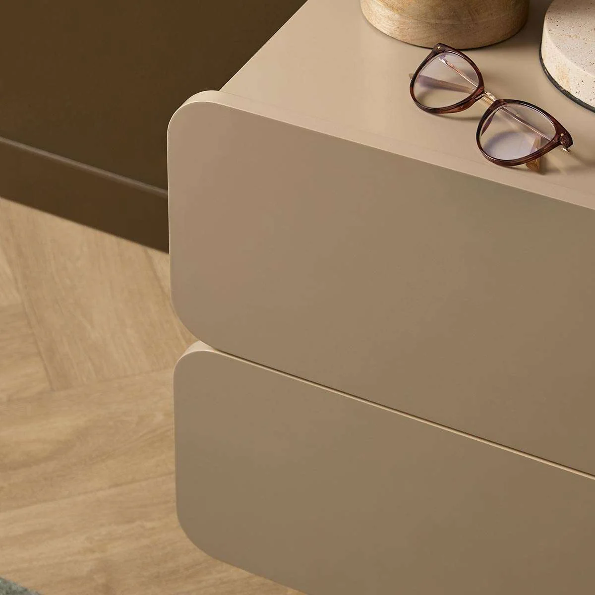 Robbie Two Drawer Bedside Table - Stone - Image 5