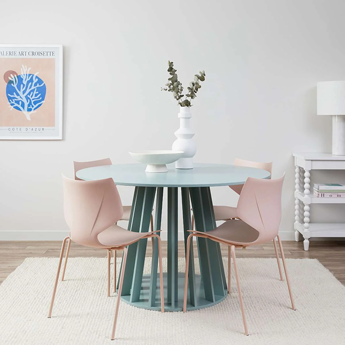 Rune Four Seater Slatted Round Dining Table - Sage - Image 3