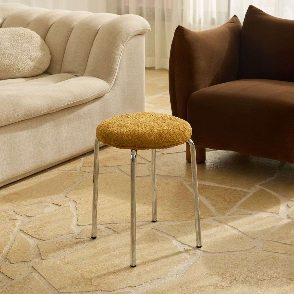 Vivi Chrome Stool - Mustard Chenille - Image 3