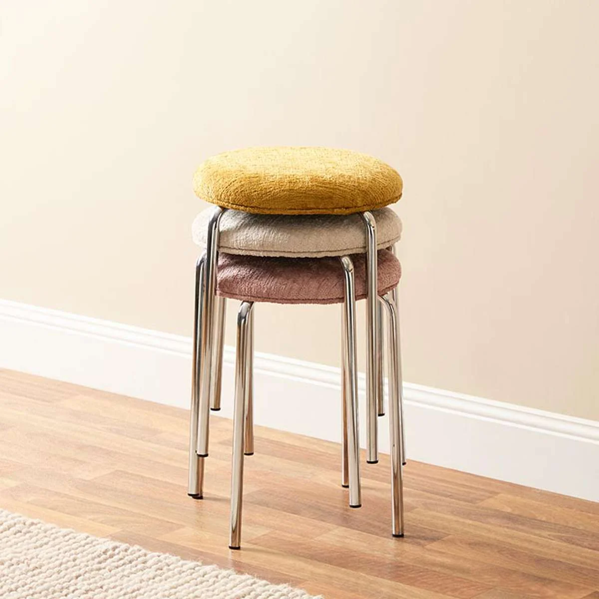 Vivi Chrome Stool - Cream Chenille - Image 3